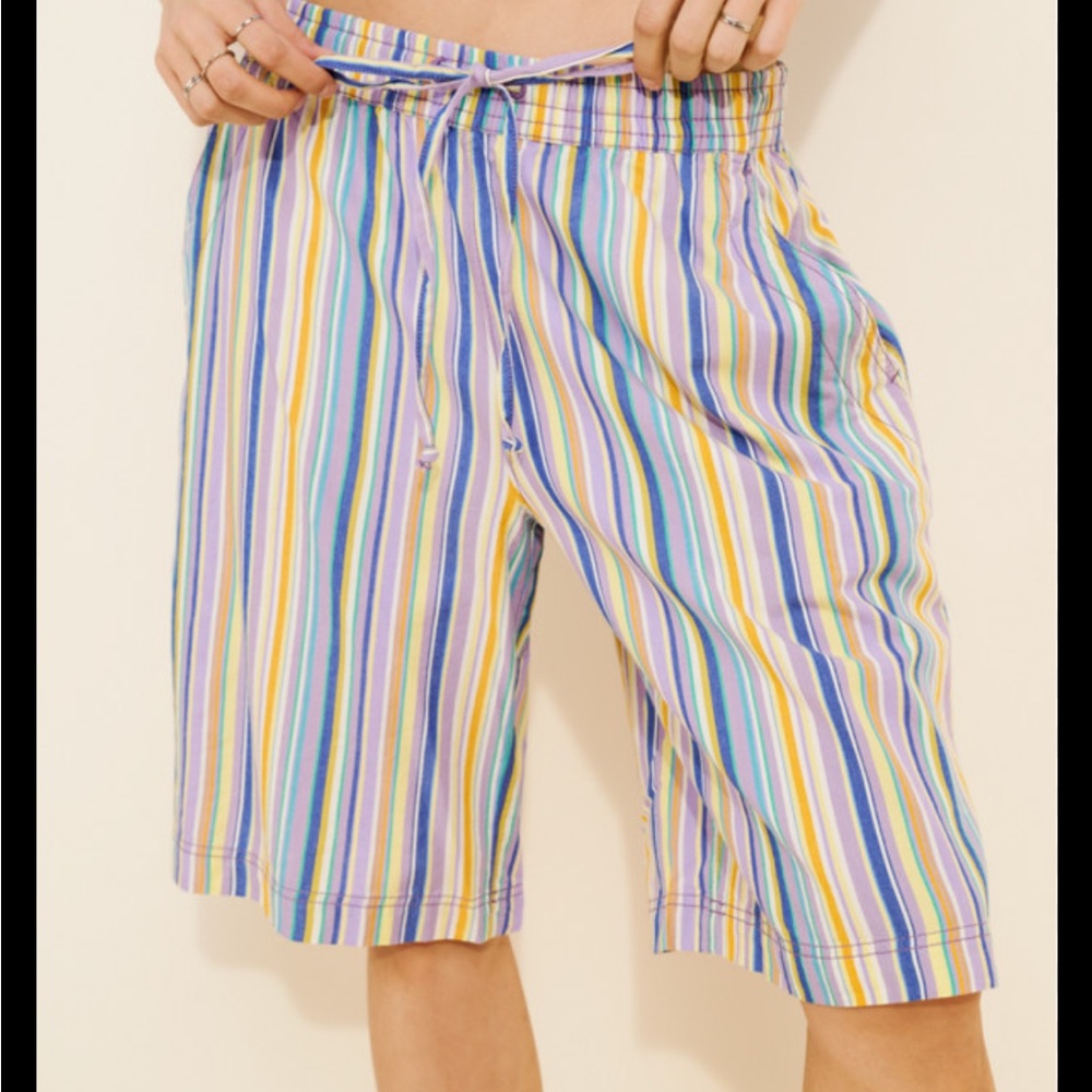 Free People Pastel Multi-Stripe Drawstring Bermuda Shorts